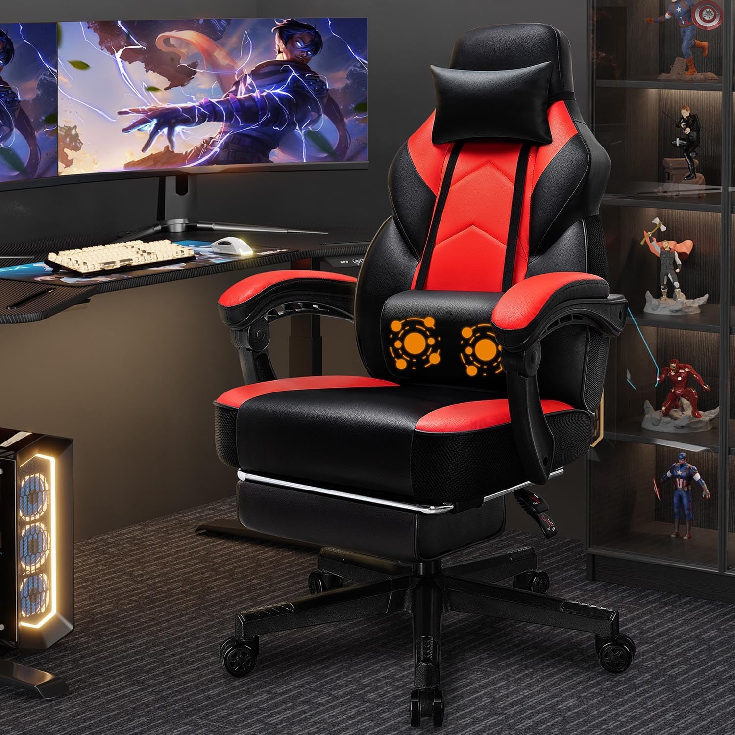 Ergonomic Office Chair - Silla Gaming con Reposapiés, Soporte Lumbar