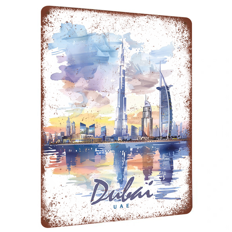 Dubai Skyline acuarela Metal p - Home Office Dubai reseña y precio